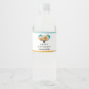 Retro Pickleball Paddles & Ball Birthday Party Water Bottle Label