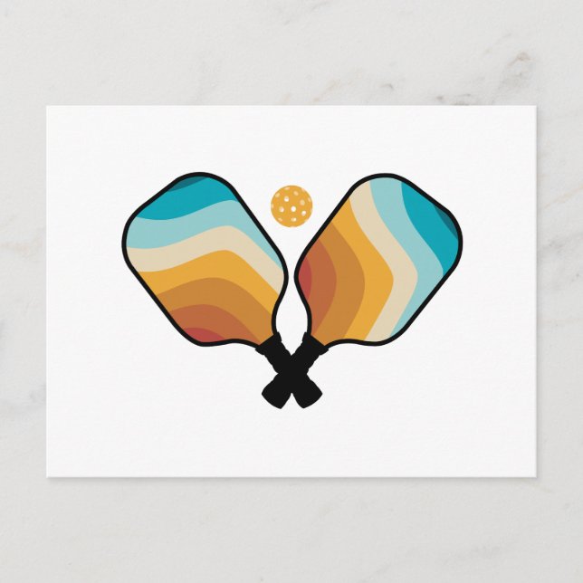 Retro Pickleball Paddles & Ball  Holiday Postcard (Front)