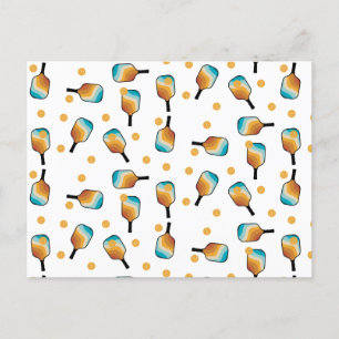 Retro Pickleball Paddles & Ball Pattern Holiday Postcard