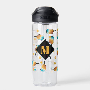 Retro Pickleball Paddles & Ball Pattern Monogram Water Bottle