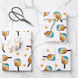 Retro Pickleball Paddles & Ball Pattern Wrapping Paper Sheet