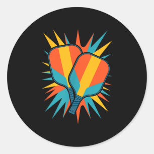 Retro pickleball paddles vintage 70s sunset court classic round sticker