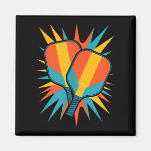 Retro pickleball paddles vintage 70s sunset court magnet