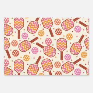Retro Pickleball Paddles with balls Birthday Wrapping Paper Sheet