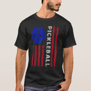 Retro Pickleball USA Flag Patriotic For Mens Kids T-Shirt