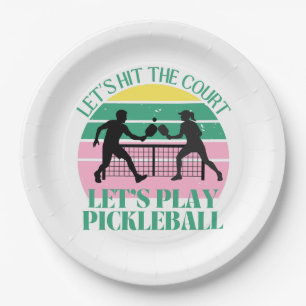 Retro Pickleball Vibes Only Birthday Paper Plate