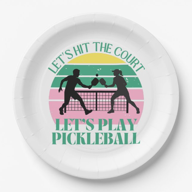 Retro Pickleball Vibes Only Birthday Paper Plate (Front)