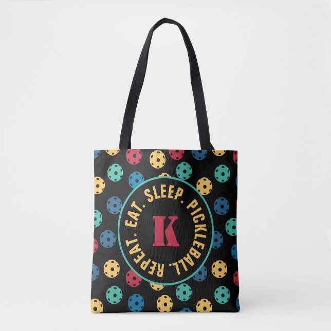 😍 Retro Pickleballs / black  with initial  Tote Bag (Front)
