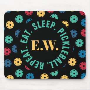 😍 Retro Pickleballs / black with initials Mouse Mat