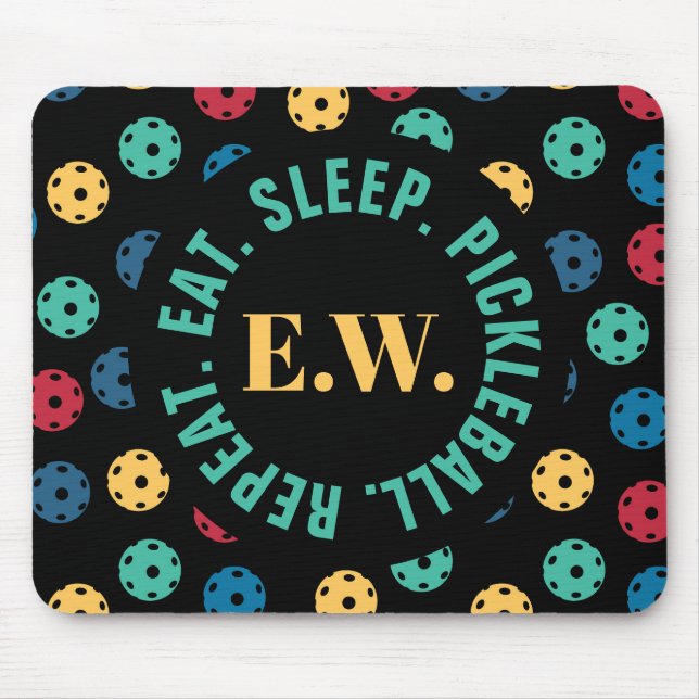 😍 Retro Pickleballs / black with initials Mouse Mat (Front)