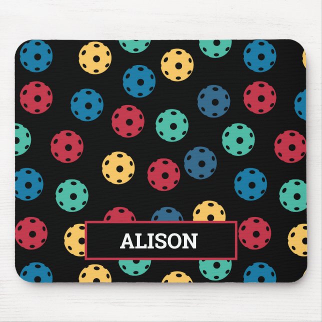 😍 Retro Pickleballs / black with name Mouse Mat (Front)