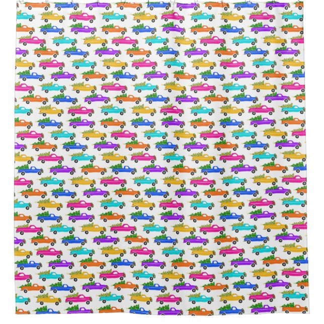 Retro Pickup Truck Colourful Christmas Xmas Holida Shower Curtain (Front)
