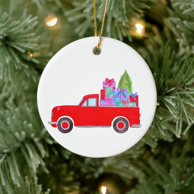 Retro Pickup Truck with Christmas Gifts Ceramic Ceramic Tree Decoration (Tree)