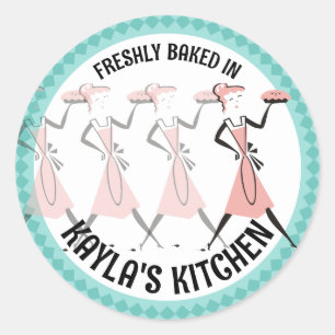 Retro pie girl baking from my kitchen bakery st... classic round sticker