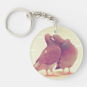 Retro Pigeon Love Birds Kissing Couple Photo Key Ring
