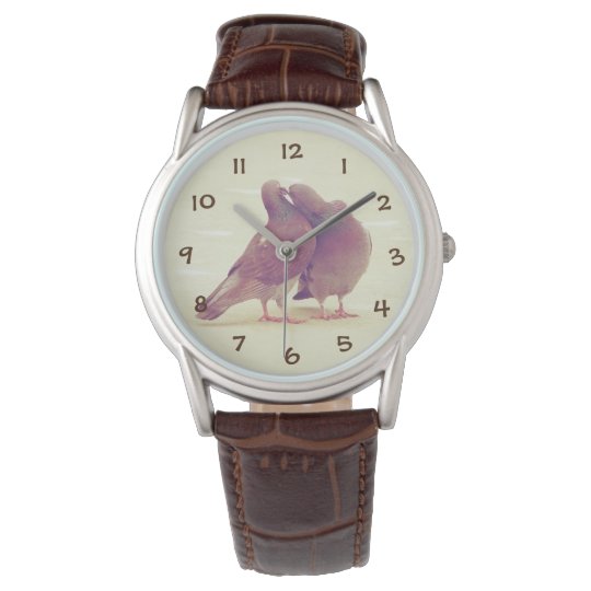 Retro Pigeon Love Birds Kissing Couple Photo Watch