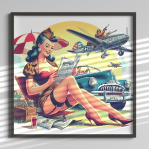 Retro Pilot Pin-up Poster