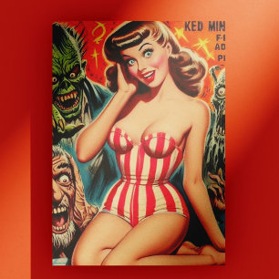 Retro Pin-up and Monsters Postcard