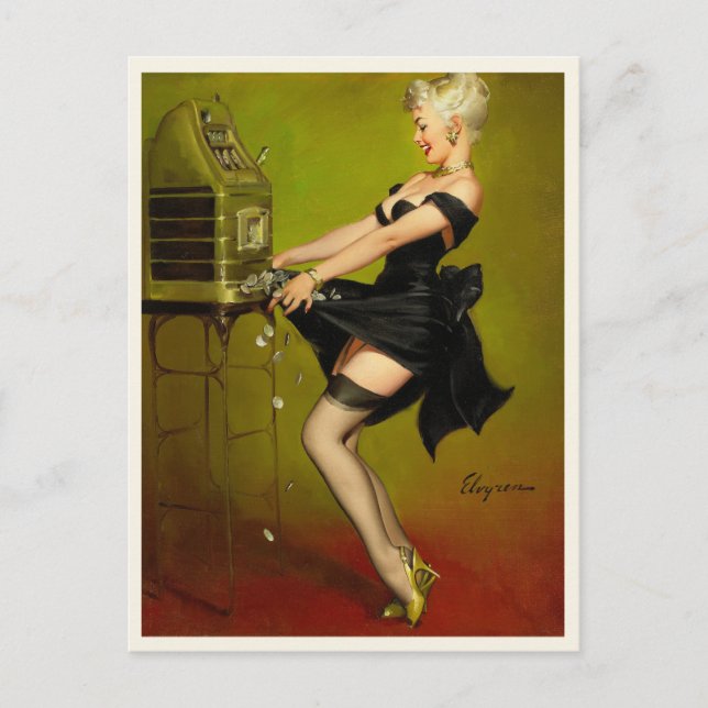 Retro Pin up Girl and slot machine Art Postcard (Front)