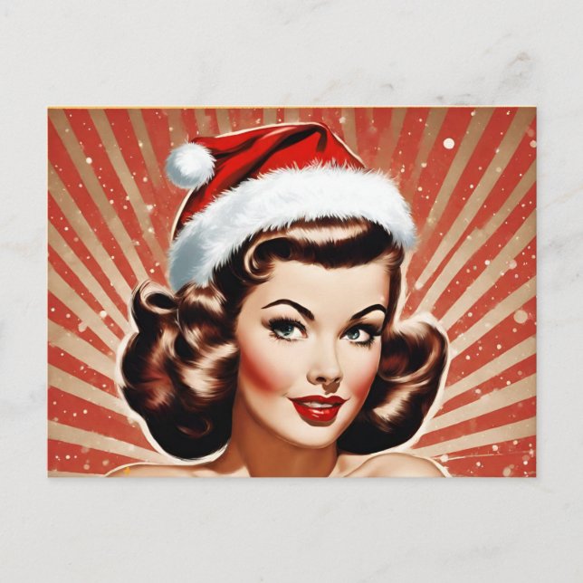 Retro Pin Up Girl Christmas Holiday Postcard (Front)
