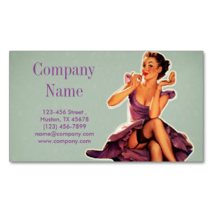 retro pin up Girl Hair Makeup Artist Cosmetologist Magnetic Business Card