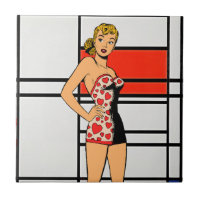 Retro Pin-Up Girl Meets Mondrian – Unique Artistic