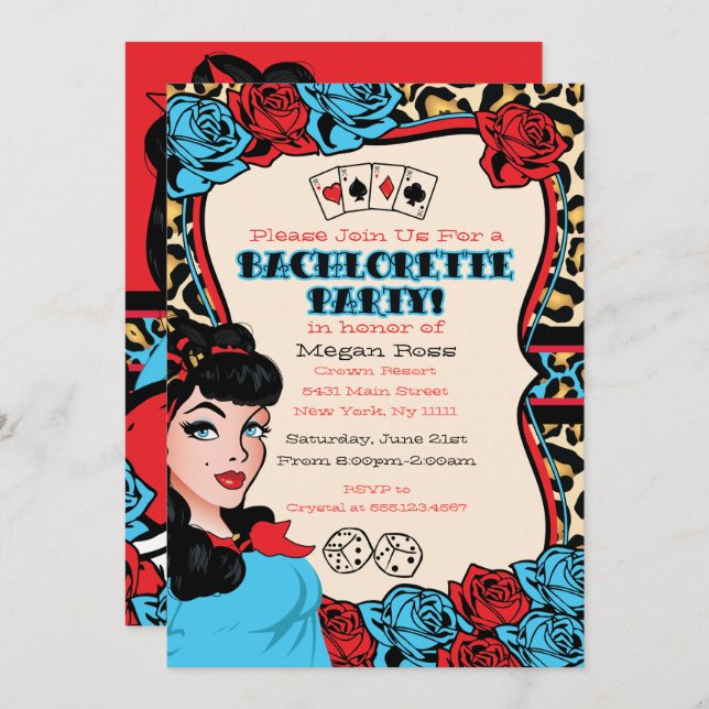 Retro Pin-up Girl, Rock-A-Billy Party Invitations (Front/Back)