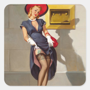 Retro Pin-Up Girl Square Sticker