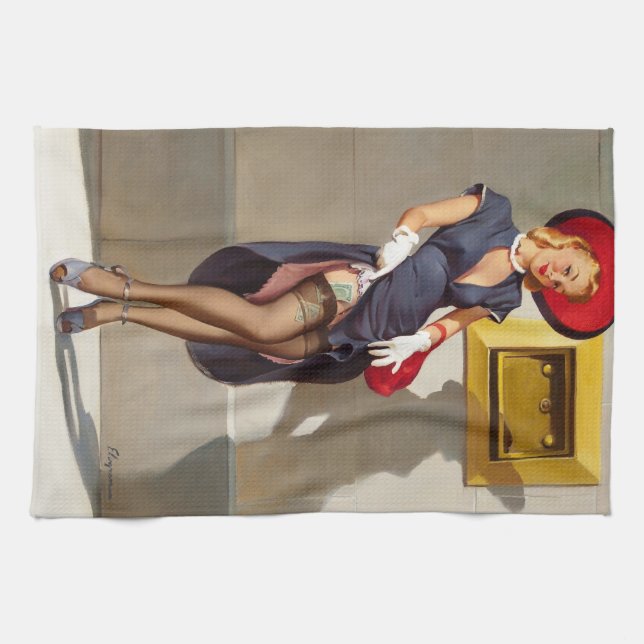 Retro Pin-Up Girl Tea Towel (Horizontal)