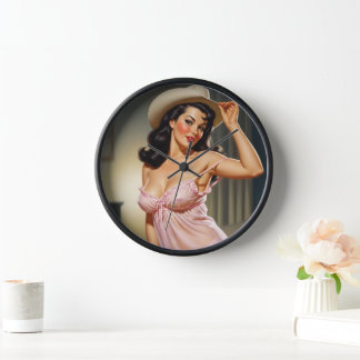 Retro Pin-up Girl with Cowboy hat Clock