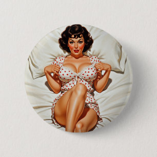 Retro Pin-up Girl with Red Polka Dot PJ's 6 Cm Round Badge