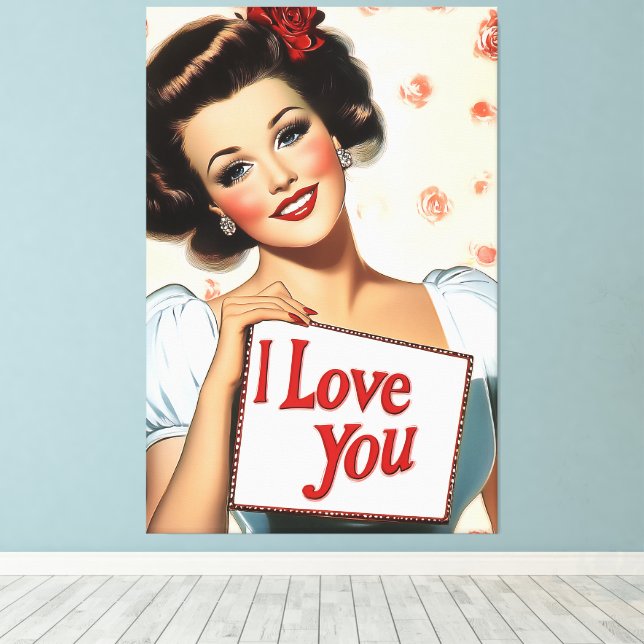 Retro Pin-Up Love Canvas Print (Insitu(Wood Floor))