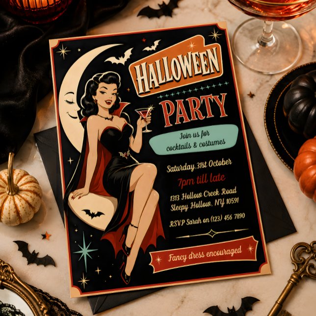 Retro Pin-Up Vampire Halloween Party Invitation (Creator Uploaded)