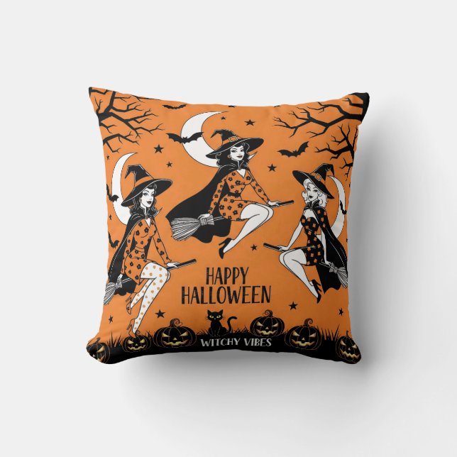 Retro Pin-Up Witches  Cushion (Front)