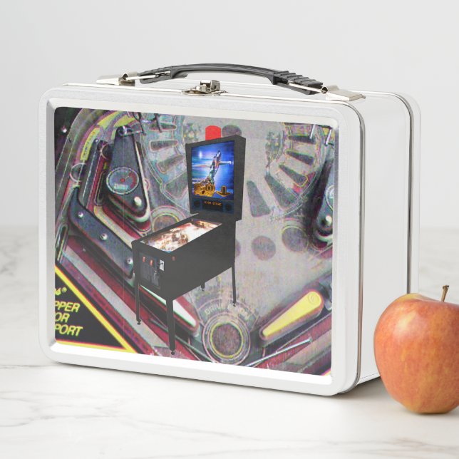 Retro Pinball & Add Initials Back Metal Lunchbox (In Situ)