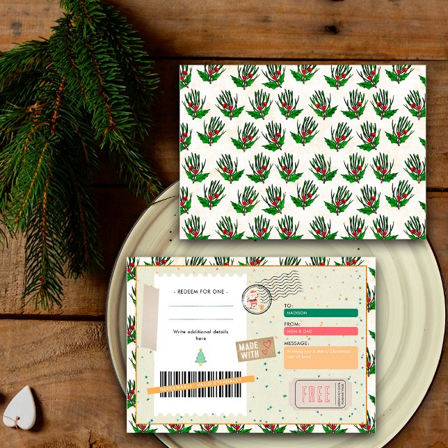 Retro Pine Branches Christmas Ticket Gift Coupon (Creator Uploaded)