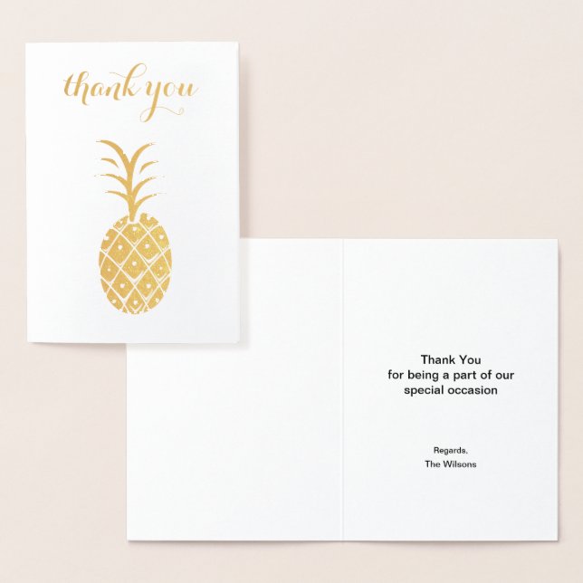 retro pineapple party thank you foil card (Display)