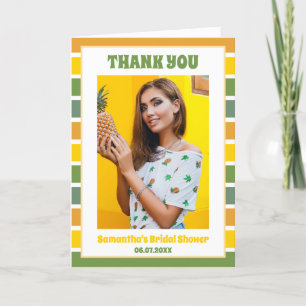 Retro Pineapple Pickleball Bridal Shower Photo Thank You Card