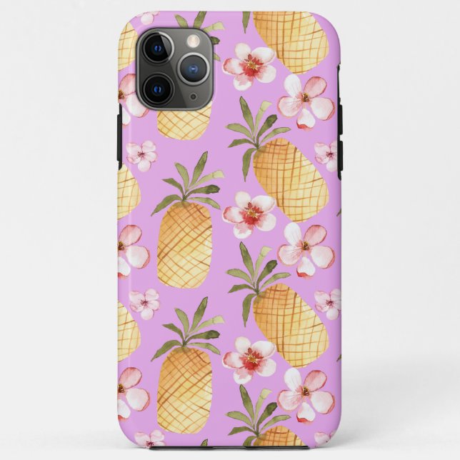 Retro pineapple tropical print on lilac background Case-Mate iPhone case (Back)