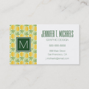Retro Pineapples   Monogram Business Card