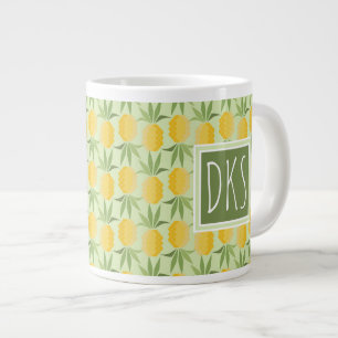 Retro Pineapples Monogram Large Coffee Mug