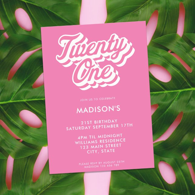 Retro Pink 21st Birthday Invitation (Creator Uploaded)