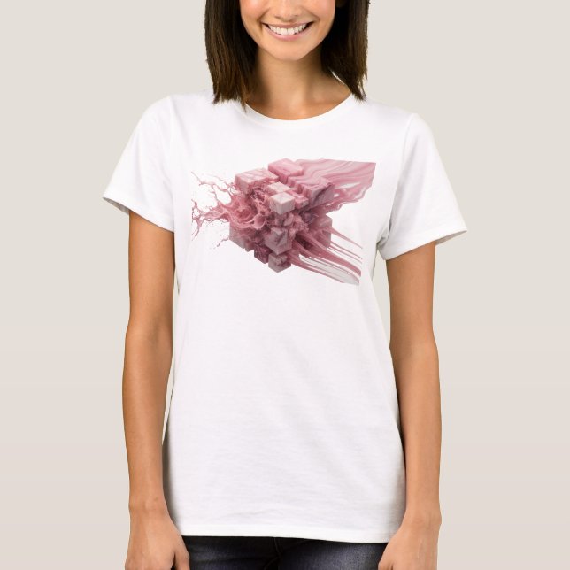 Retro Pink Abstract Cubes Visual Design T-Shirt (Front)