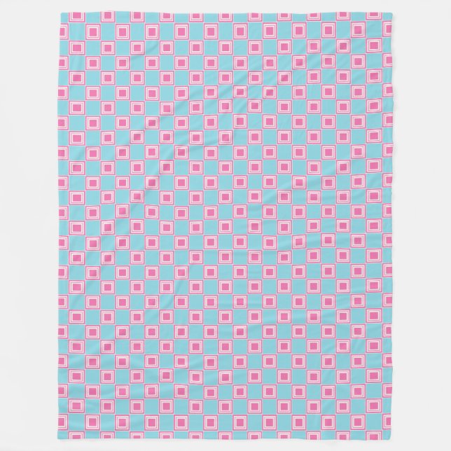Retro Pink and Aqua Throw Blanket Geometric Square (Front)