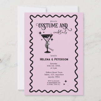 Retro Pink and Black Costumes and cocktails Party Invitation