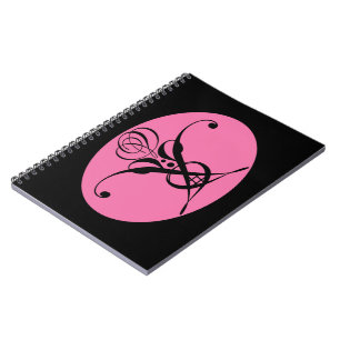 Retro Pink and Black Flourish Rose Notebook