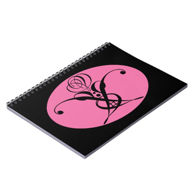Retro Pink and Black Flourish Rose Notebook (Left Side)