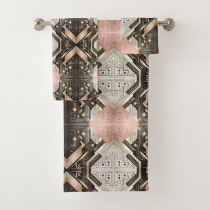 Retro Pink and Black Mid Century Modern Towel Set