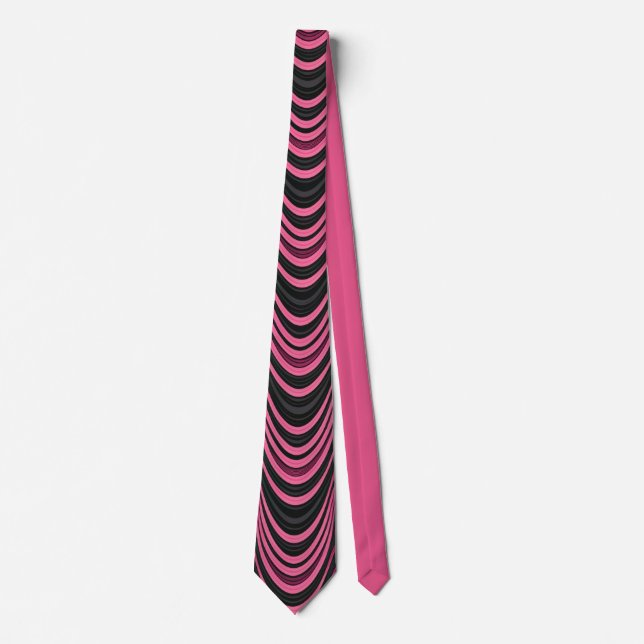 Retro Pink and Black Wavy Abstract Pattern Tie (Front)