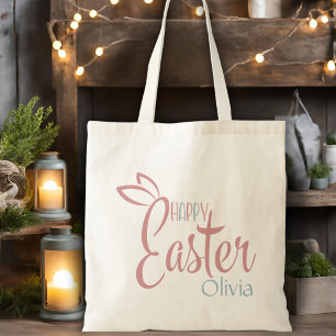 Retro Pink And Blue Personalised Happy Easter Tote Bag